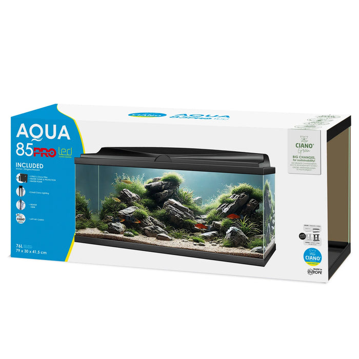 Ciano Aqua 85 LED Nero – Acquario Completo 76L con Filtro CBIO e Riscaldatore