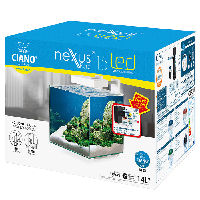 Ciano Nexus Pure Cube 15 – Acquario cubico 20 L con filtro e luce LED