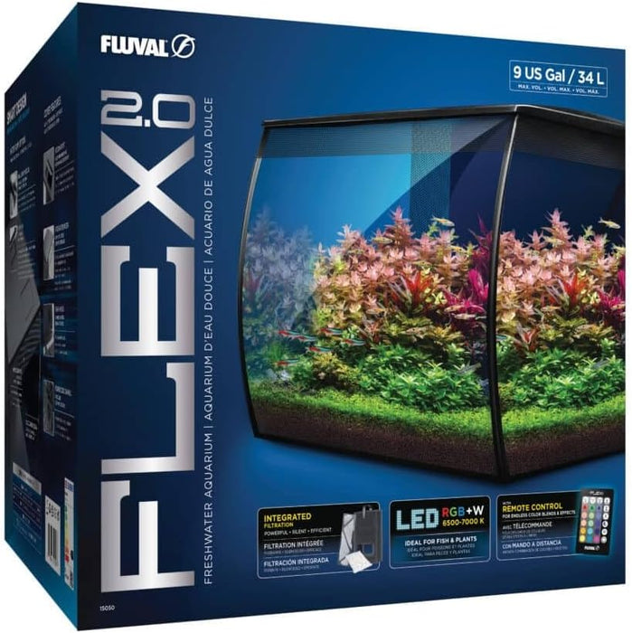 Fluval Flex 2.0 Acquario Kit 34 L Nero – Design Curvo con Filtro a Scomparsa e LED 7000 K
