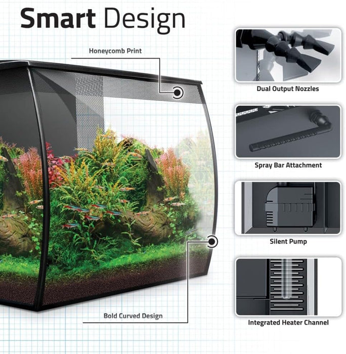 Fluval Flex 2.0 Acquario Kit 34 L Nero – Design Curvo con Filtro a Scomparsa e LED 7000 K