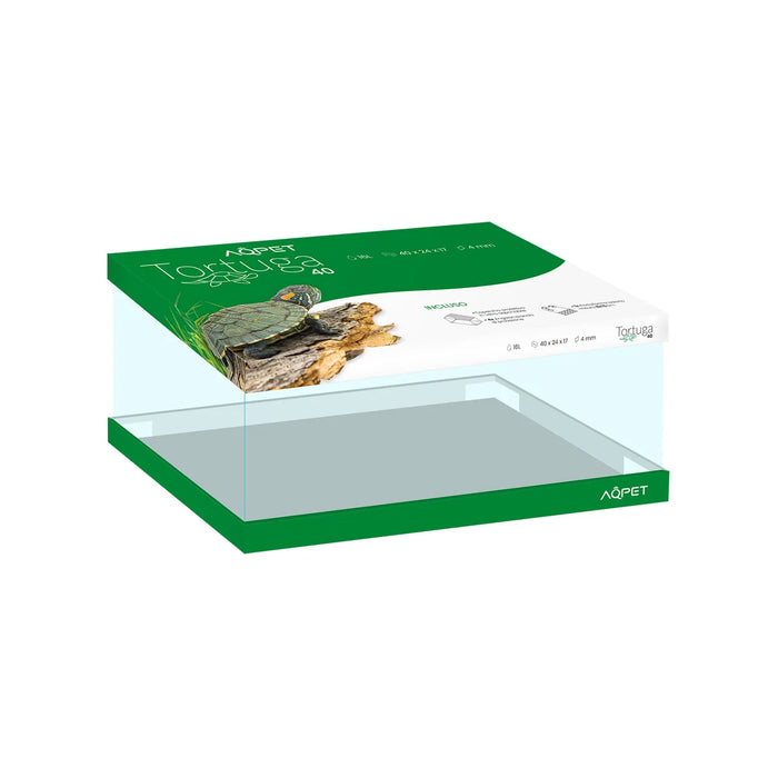 AqPet Tortuga 40 – Tartarughiera in Vetro con Isolotto, Rampa e Coperchio (40x24x17 cm, 16 L)