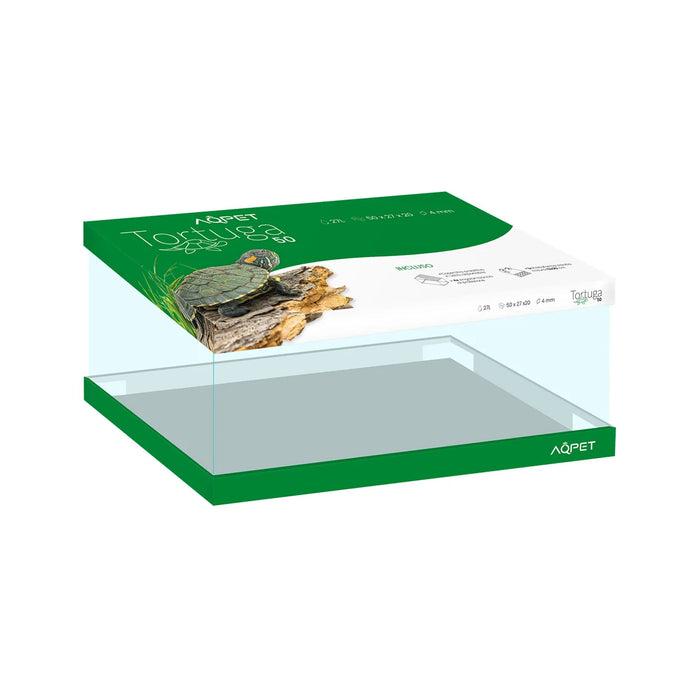 AqPet Tortuga 50 – Tartarughiera in Vetro con Isolotto Maxi, Rampa e Coperchio (50x27x20 cm, 27 L)