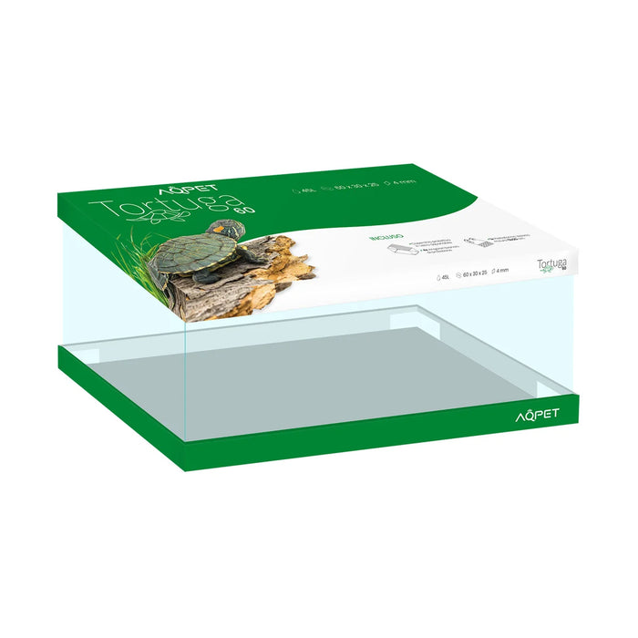 AqPet Tortuga 60 – Tartarughiera in Vetro con Isolotto Maxi, Rampa e Coperchio (60x30x25 cm, 45 L)