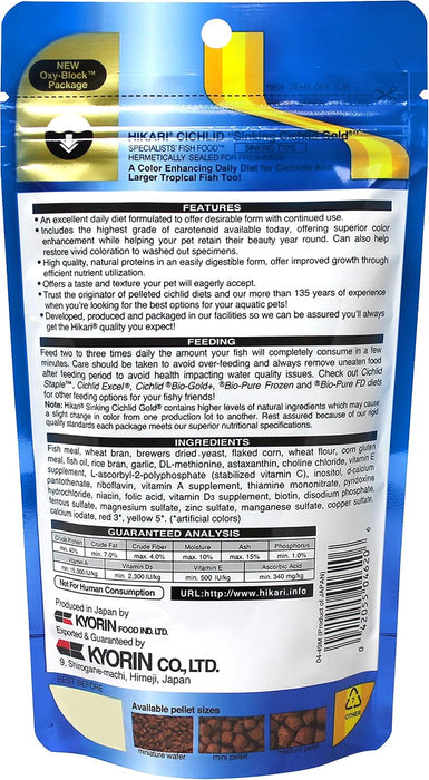 Hikari Cichlid Gold Sinking Mini 100 g – Mangime Affondante Esaltatore del Colore per Ciclidi
