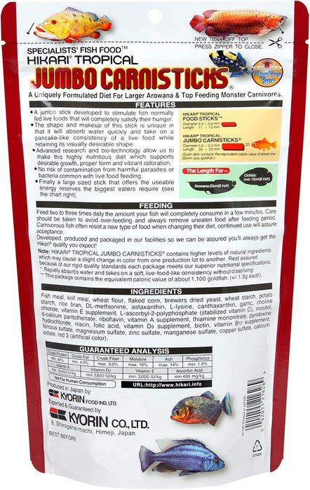 Mangime per Pesci Carnivori Hikari Jumbo Carnisticks 182g – Stick Galleggiante SOST. Cibo Vivo