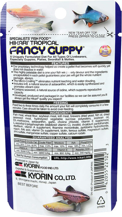 Hikari Fancy Guppy 22 g – Mangime Premium per Guppy e Ovovivipari