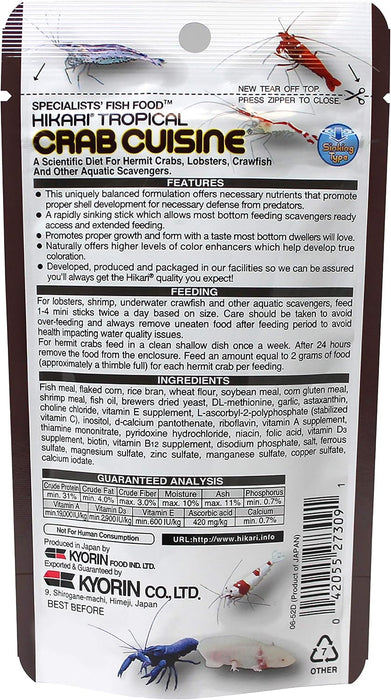 Hikari Tropical Crab Cuisine 50 g – Mangime Affondante per Crostacei, Paguri, Gamberi e Granchi d'Acqua Dolce e Marina