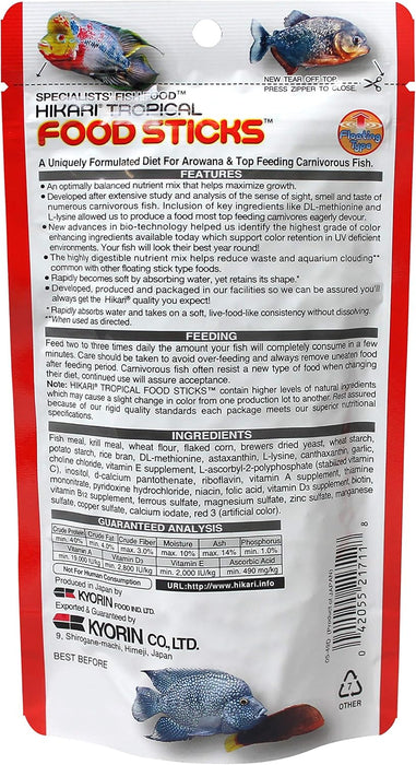 Hikari Tropical Food Sticks 57 g – Mangime Galleggiante per Arowana e Grandi Predatori