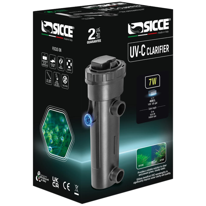 Sterilizzatore UV-C Sommergibile Sicce Clarifier 7W – Lampada UV per Acquari fino a 400 Litri