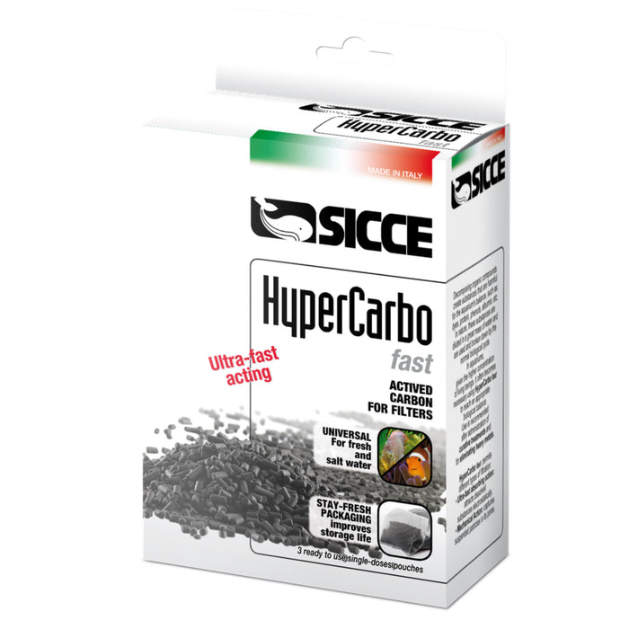 Sicce HyperCarbo Fast 3 x 100 g – Carbone Attivo a Rapida Azione per Filtri Acquario
