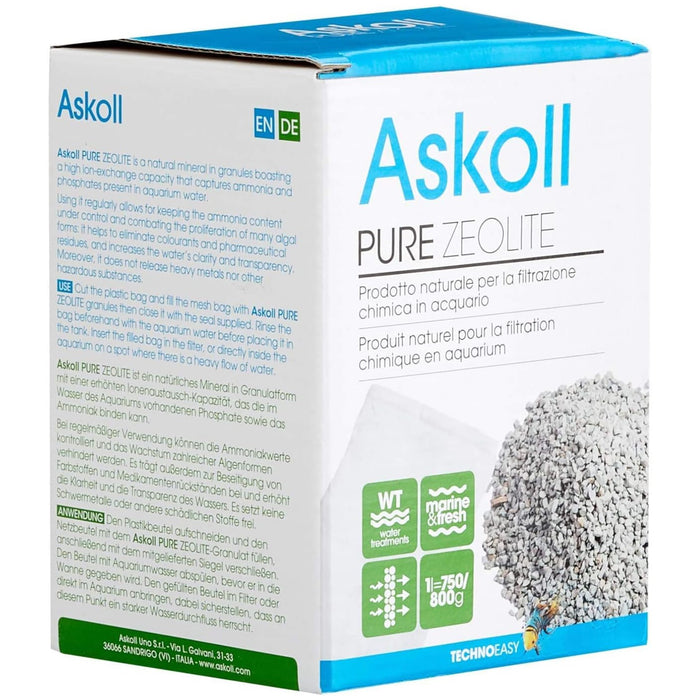 Askoll Pure Zeolite 750g – Substrato Minerale Naturale per la Rimozione di Ammoniaca e Fosfati