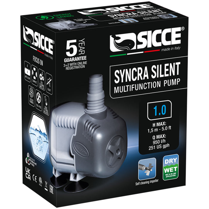 Sicce Syncra Silent 1.0 – Pompa di Ricircolo Regolabile per Acquari e Sump (950 l/h)