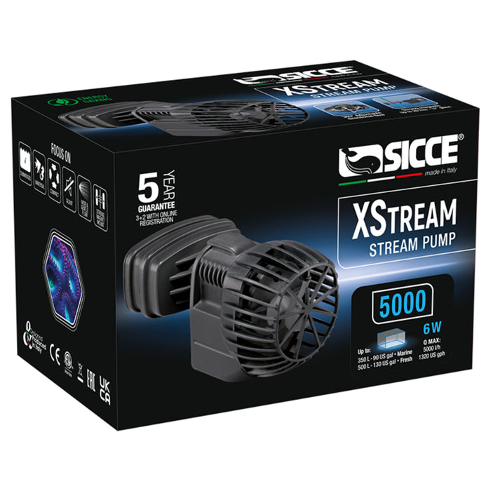 Sicce XStream 5000 – Pompa di Movimento Compatta per Acquari Marini e Reef (5000 l/h)