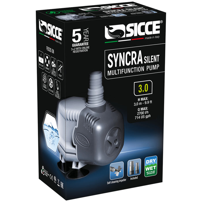 Sicce Syncra Silent 3.0 – Pompa di Ricircolo Regolabile per Acquari e Sump (2700 l/h)