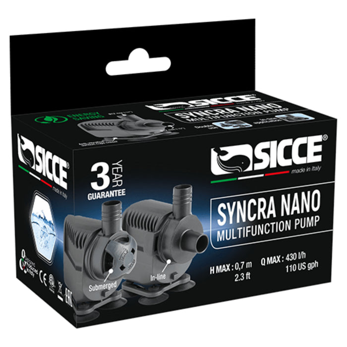 Sicce Syncra Nano - Pompa di Ricircolo Regolabile 140-430 l/h | Silenziosa e Compatta