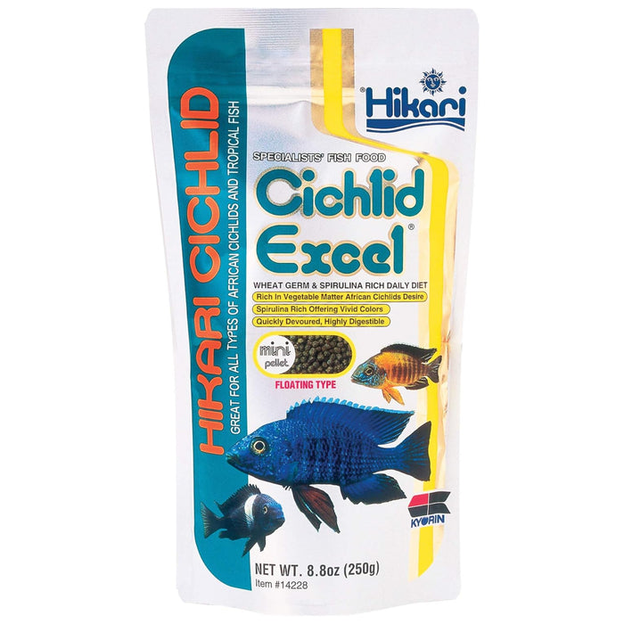 Hikari Cichlid Excel Mini 250 g – Mangime Vegetale Galleggiante con Spirulina per Ciclidi Erbivori