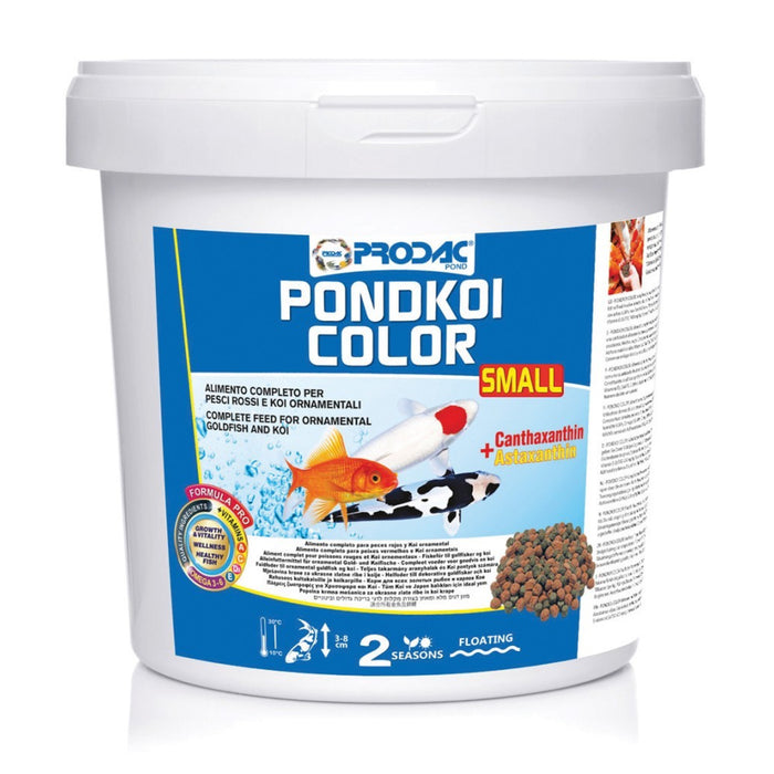 Prodac PondKoi Color Small 7 lt – Mangime Granulare per il Risalto Cromatico di Koi e Pesci Rossi (Formato Scorta)