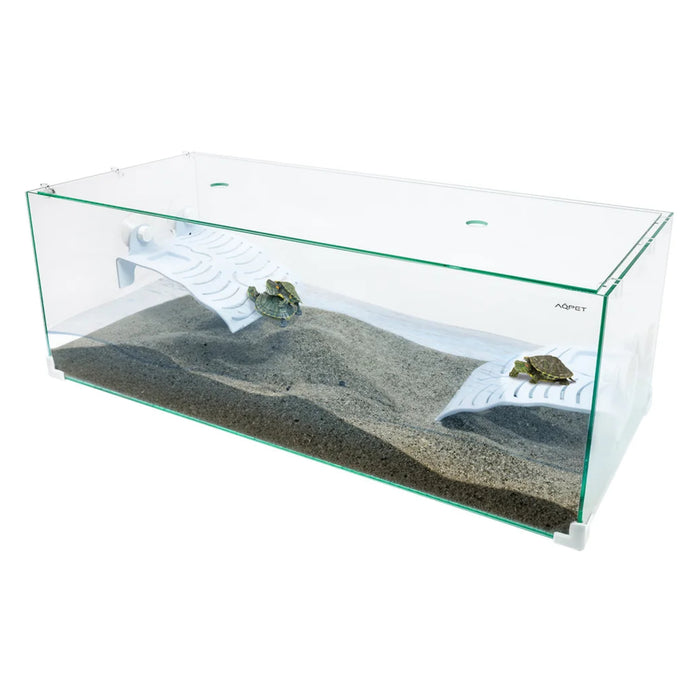 AqPet Tortuga 80 – Tartarughiera in Vetro con Doppio Isolotto, Rampe e Coperchio (80x35x28 cm, 78 L)