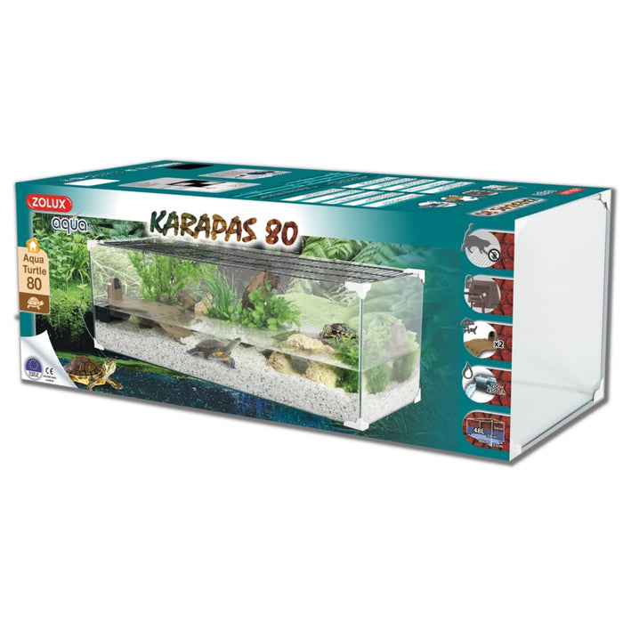 Tartarughiera Zolux Karapas Aqua 80 Pro Bianca 48 Litri – Acquaterrario con Filtro e Griglia di Sicurezza