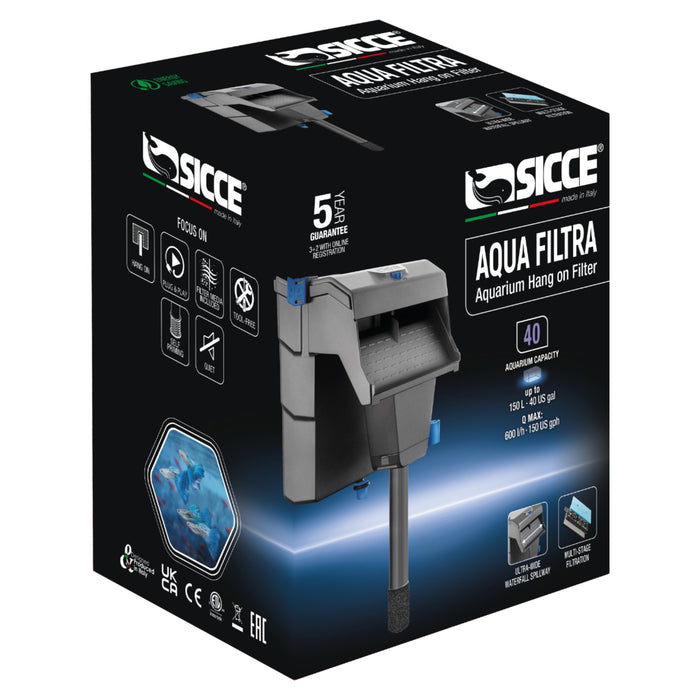 Sicce Aqua Filtra 40 – Filtro a Zainetto Silenzioso per Acquari fino a 150 Litri