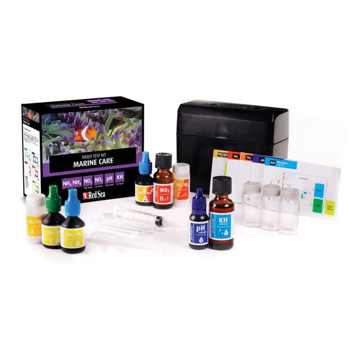 Red Sea MCP Marine Care Test Kit – Set Multi-Test Completo per Maturazione Acquario Marino (NH3/NH4, NO2, NO3, pH, KH)