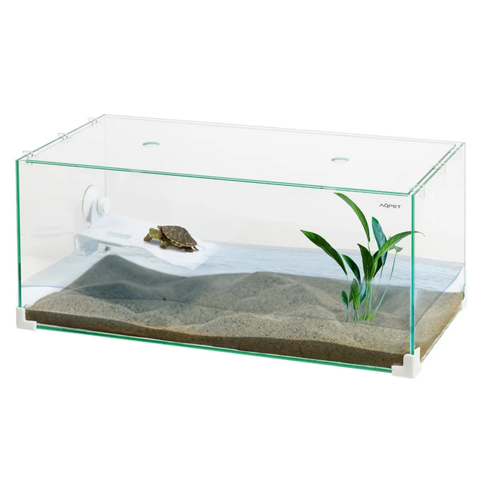 AqPet Tortuga 50 – Tartarughiera in Vetro con Isolotto Maxi, Rampa e Coperchio (50x27x20 cm, 27 L)