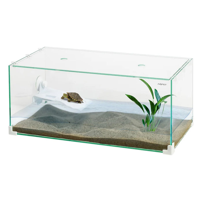 AqPet Tortuga 40 – Tartarughiera in Vetro con Isolotto, Rampa e Coperchio (40x24x17 cm, 16 L)