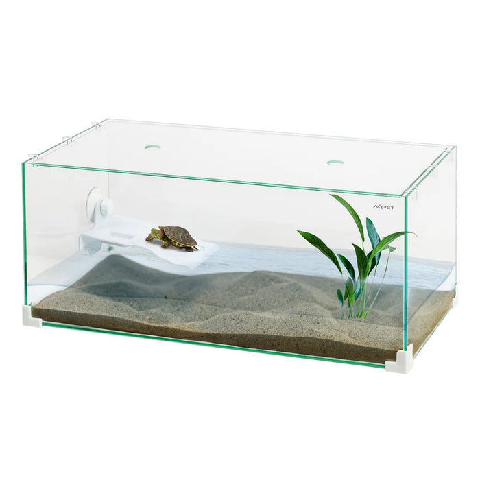 AqPet Tortuga 60 – Tartarughiera in Vetro con Isolotto Maxi, Rampa e Coperchio (60x30x25 cm, 45 L)