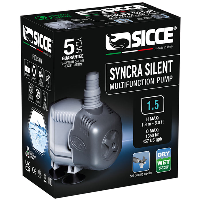 Sicce Syncra Silent 1.5 – Pompa di Ricircolo Regolabile per Acquari e Sump (1350 l/h)