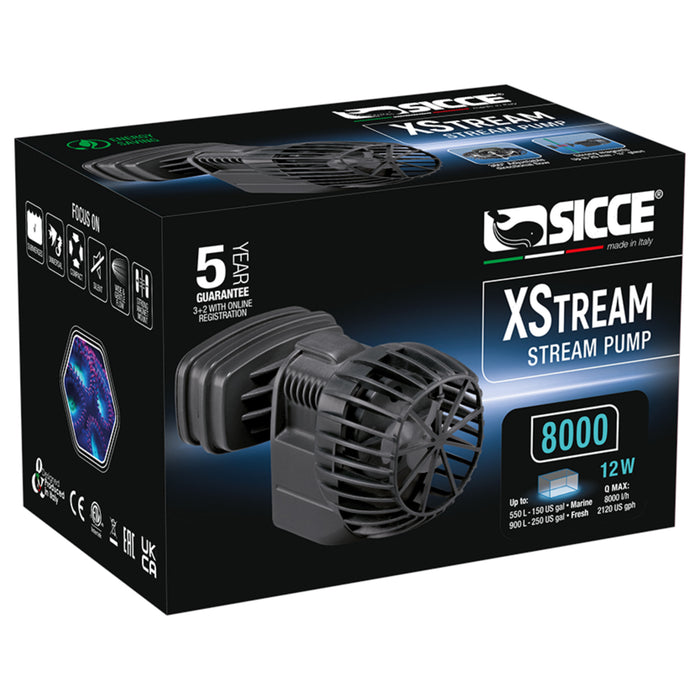 Sicce XStream 8000 – Pompa di Movimento Compatta per Acquari Marini e Reef (8000 l/h)
