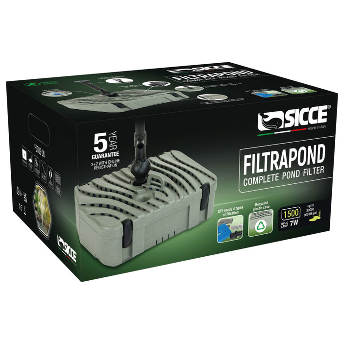 Sicce Filtrapond 1500 – Filtro Sommerso Completo per Laghetti con Pompa 1500 L/h, Lampada UV-C 7W e 4 Stadi di Filtrazione