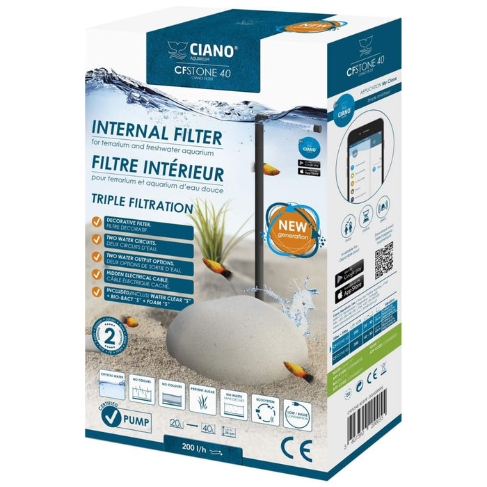 Ciano CF Stone 40 – Filtro Interno Mimetico a Forma di Roccia per Acquari fino a 40L