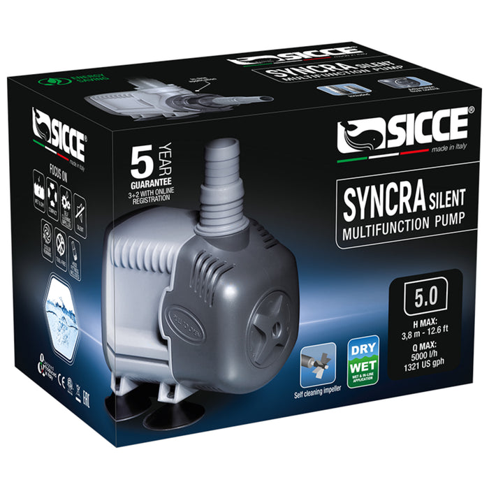 Sicce Syncra Silent 5.0 – Pompa di Ricircolo Regolabile per Acquari e Laghetti (5000 l/h)