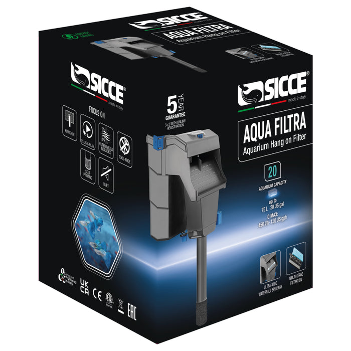 Sicce Aqua Filtra 20 – Filtro a Zainetto Silenzioso per Acquari fino a 75 Litri