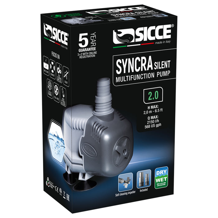 Sicce Syncra Silent 2.0 – Pompa di Ricircolo Regolabile per Acquari e Sump (2150 l/h)