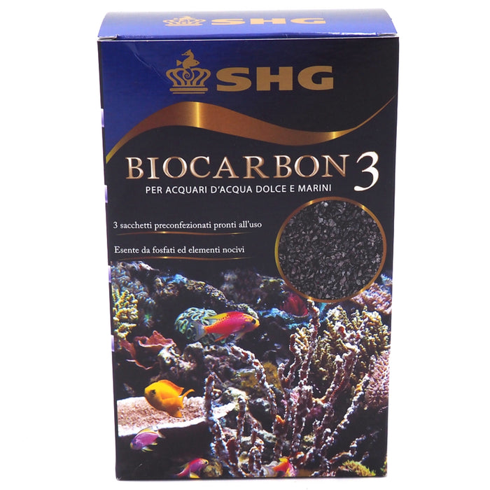 Carbone Attivo SHG Biocarbon 3 Monodosi – Filtrazione Chimica Pronta all'Uso per Acquario