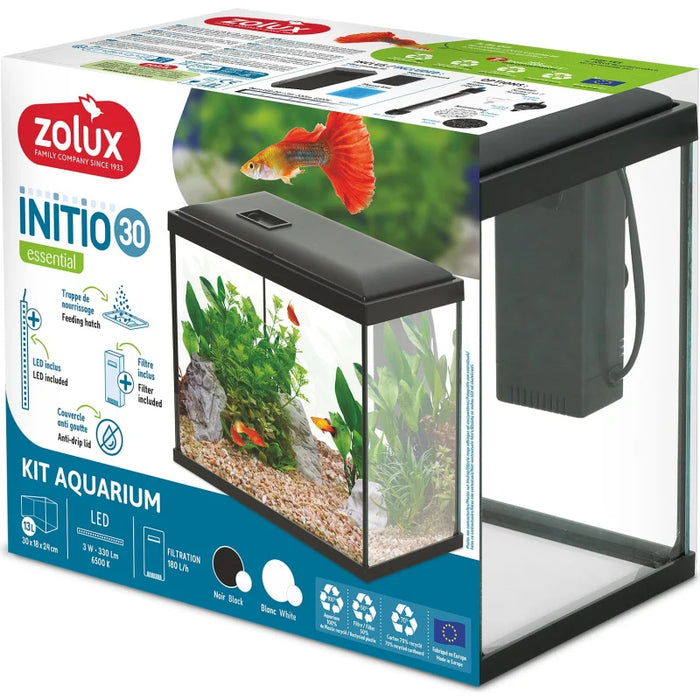Zolux Initio 30 Nero (13 L) – Kit Acquario Completo con Filtro Cascade e LED 6500K
